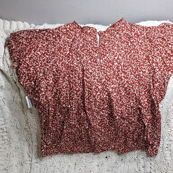 NWT Old Navy XL Floral Print Flutter Sleeve Blouse, Rust - Picture 2 of 5